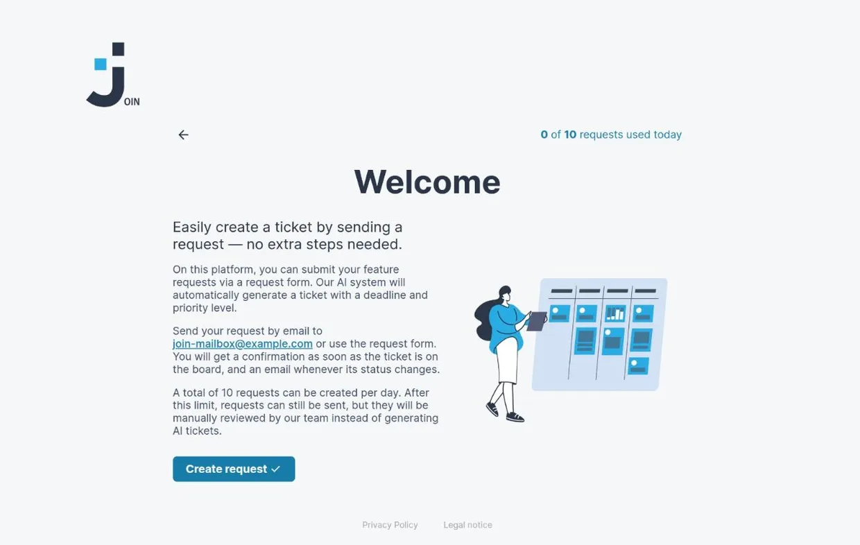 Request page of the Join kanban board